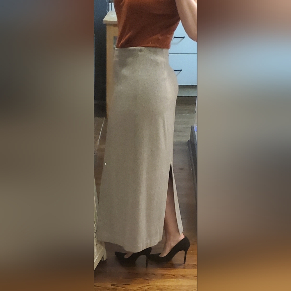 Origins wool blend silver grey tweed midi skirt